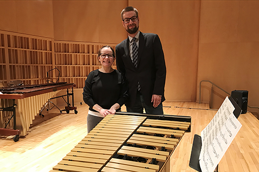 Mariana Aun, percussionist, and myself at the premiere of Quinary Coils for vibraphone and fixed electronics.