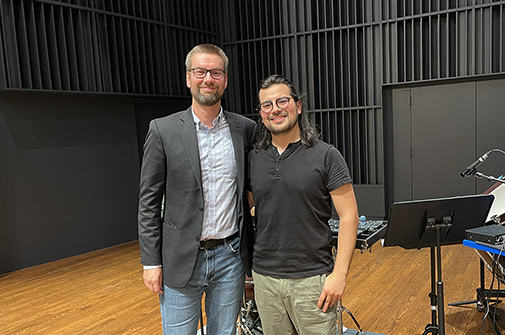 Me and percussionist Diego Alfonso after a performance of Gamer for multi-percussion and interactive electronics.