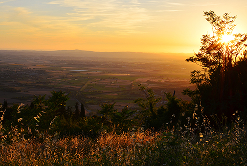 Sunset over Tuscany. Taken from the hilltop above Cortona, Italy.