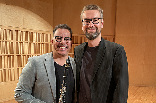 Me and clarinetist Thiago Ancelmo after the premiere of Render for clarinet and interactive electronics.