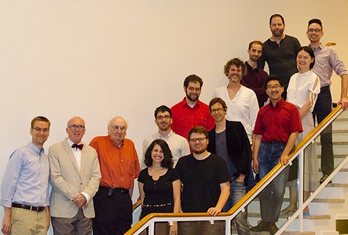 The 2016 Wellesley Composer's Conference Fellows. I am on the far left next to conductor James Baker and Mario Davidovsky, composer and conference director. Going up the stairs in the back row: Mischa Salind-Pearl, Phil Taylor, guest composer Jason Eckardt, Andre Mestre, and Iddo Aharony. From the top going down in the front row: Alex Stephenson, Qi Li, Texu Kim, Timothy Page, Pierce Gradone, and Talia Amar. Not pictured is Carlos Sanchez-Gutierrez, the guest composer during the second week.